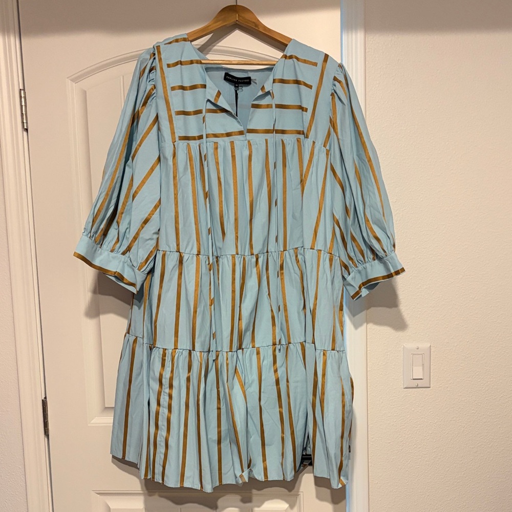 English Factory Light Blue Tiered Striped Dress